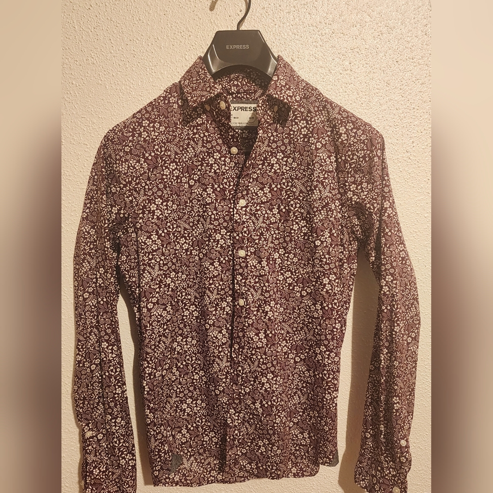 Express Men's Slim Floral Button-Down Soft Wash Shirt, XS , SLIM FIT,